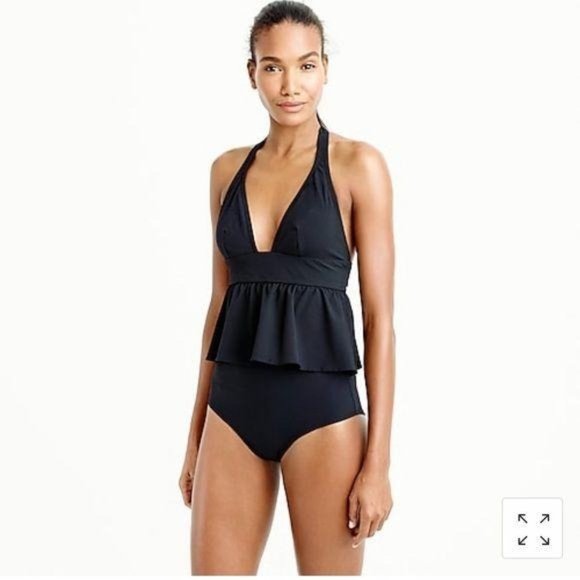 J. Crew | Swim | New J Crew Halter Peplum Tankini Top G3845 Black | Poshmark